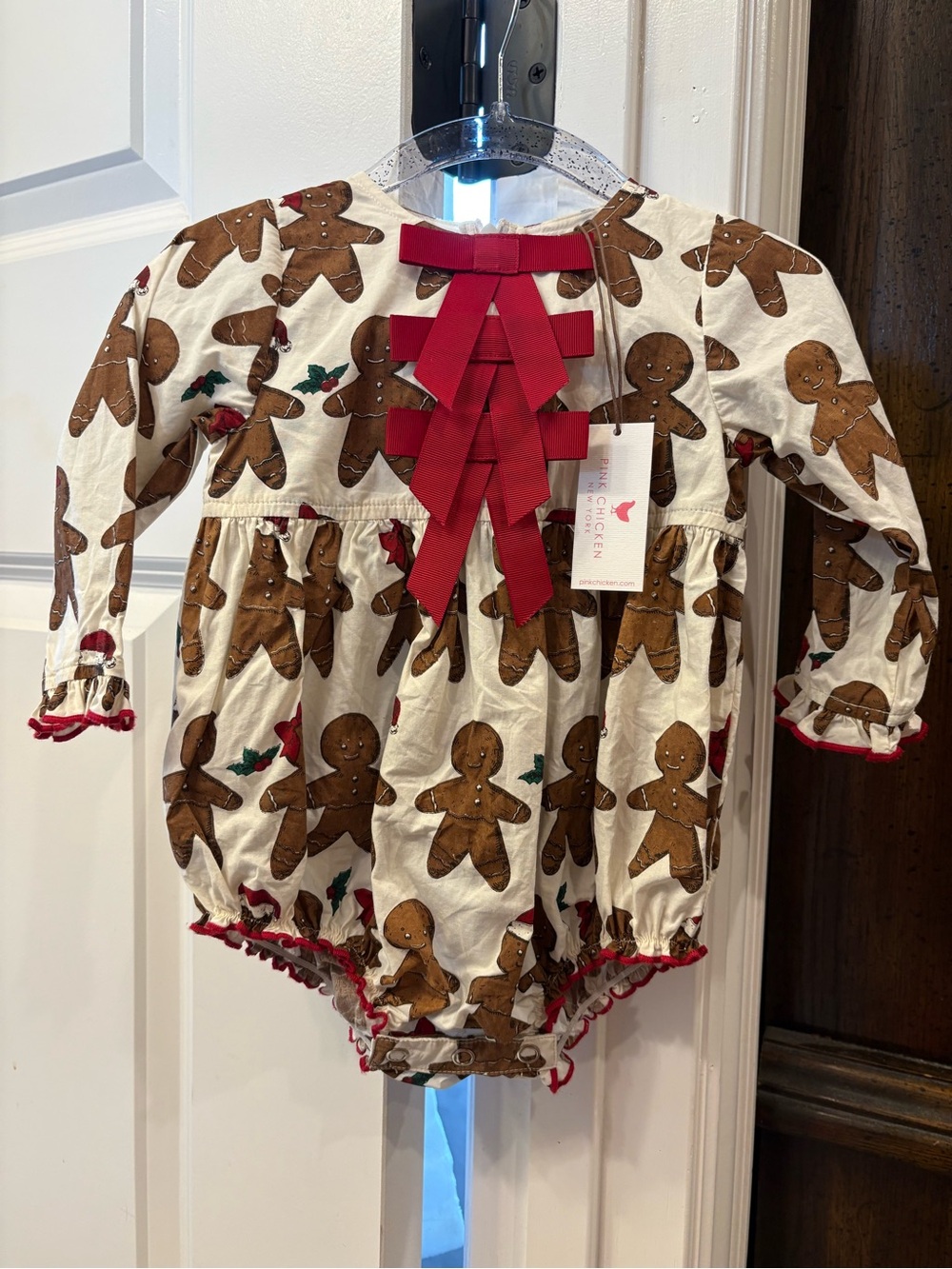 Pink Chicken Cream Gingerbread bubble Romper